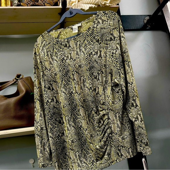 Doncaster Green Animal Print Ruched Blouse - Size 2W - Picture 2 of 6